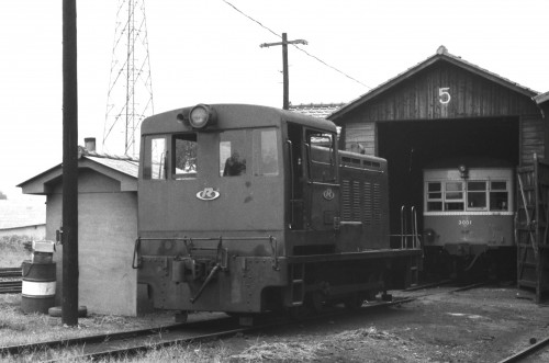 昭和44年8月2日　南岡山機関区にて　うしろは元中国鉄道キハニ2000改めキハ3001