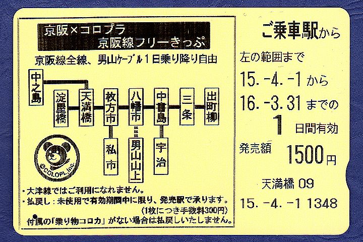 今回のツアーで大活躍した一日券。中の島線と交野線以外、完乗！